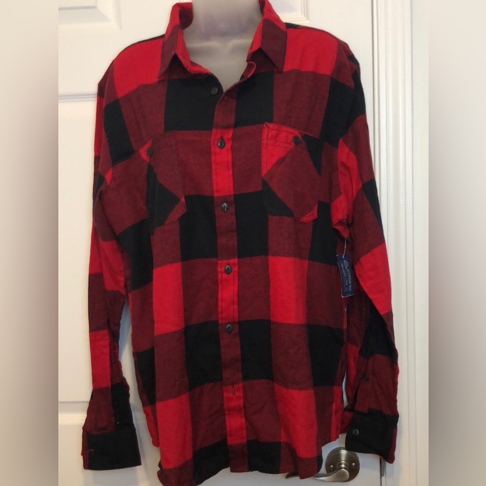 American Rag Classic Flannel Check Red Buffalo Plaid Button Up Shirt Cotton XL